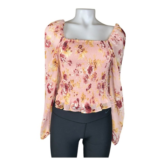 EXPRESS Floral Square Neck Smocked Body Top Size Small - Picture 4 of 9